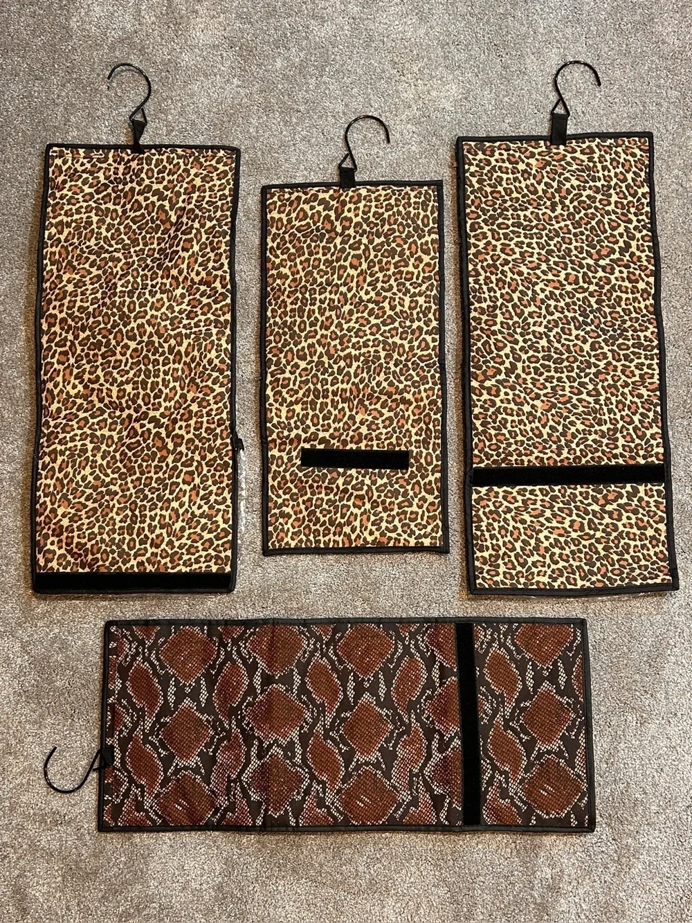 4 PurseN Leopard Hanging Travel Organizer Jewelry Roll Up Bags Multi Compartment